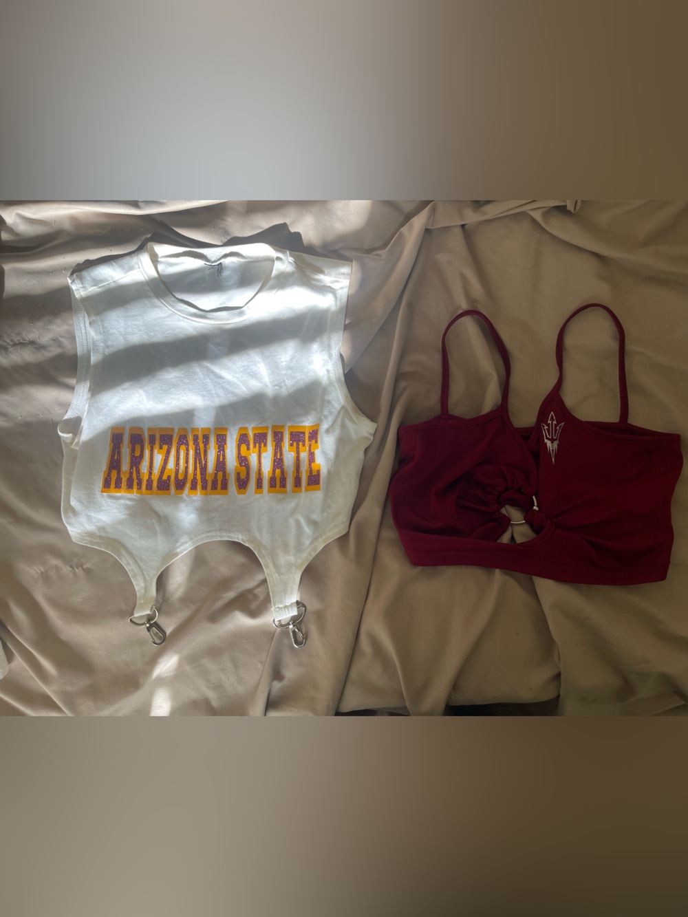 White Arizona State Cropped Tank & Maroon Top with a GarterClip